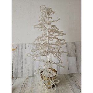 Vintage beaded mini tree unique Xmas tabletop potted iridescent decor large